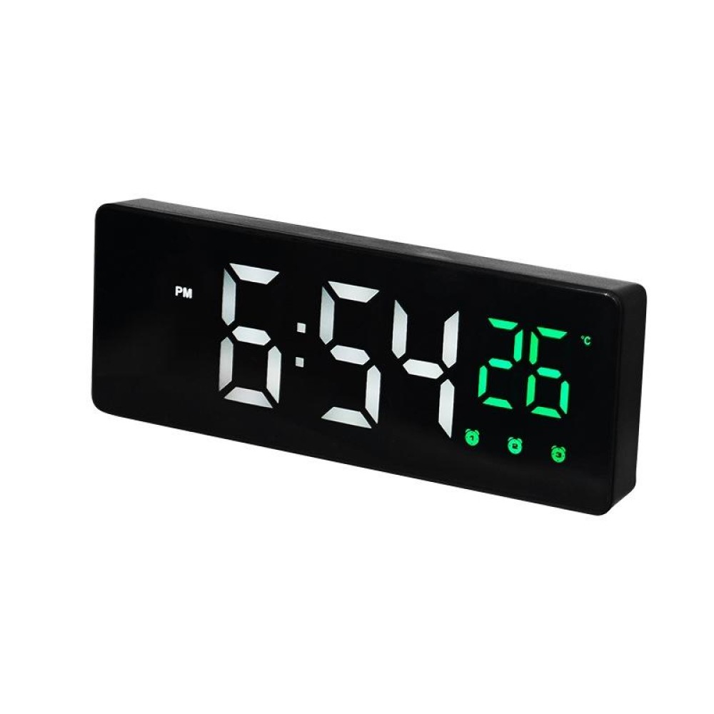 0715 Voice-activated LED Mute Date Temperature Display Electronic Clock(Black Surface Green Light)
