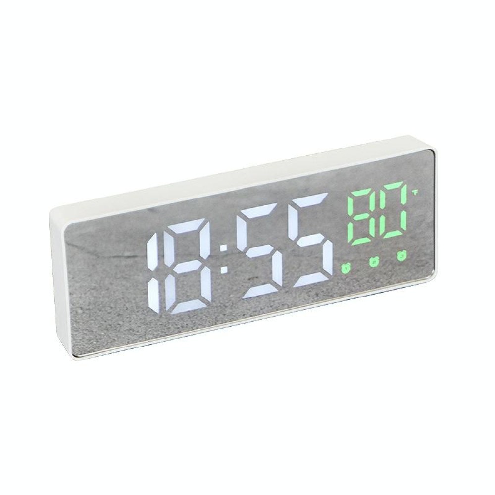 0715 Voice-activated LED Mute Date Temperature Display Electronic Clock(White Shell Green Light)
