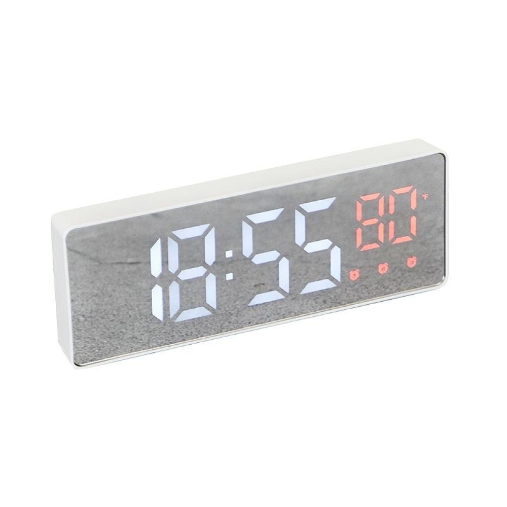 0715 Voice-activated LED Mute Date Temperature Display Electronic Clock(White Shell Red Light)