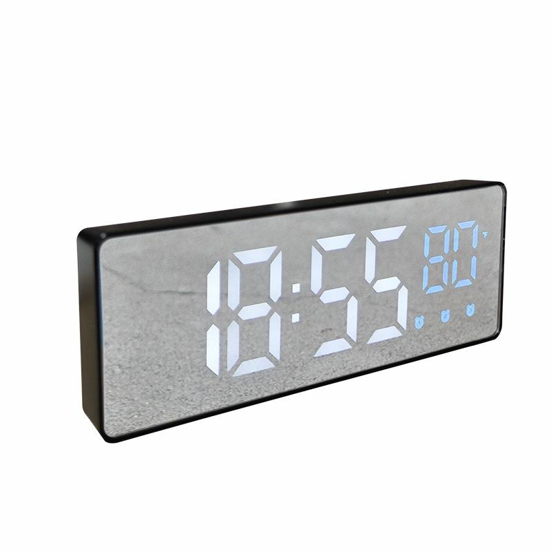 0715 Voice-activated LED Mute Date Temperature Display Electronic Clock(Black Shell Blue Light)