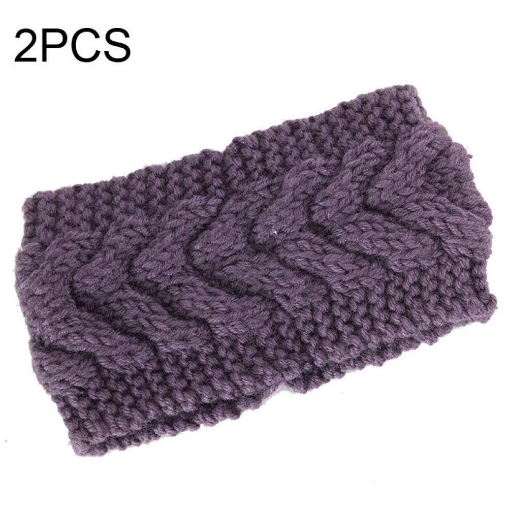 2 PCS Twist Hair Accessories Hair Band Knitted Wool Thickened Warm Headgear(Purple)