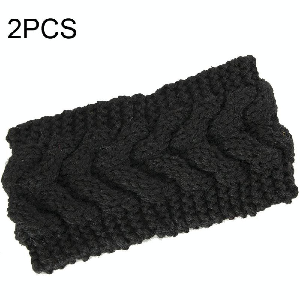 2 PCS Twist Hair Accessories Hair Band Knitted Wool Thickened Warm Headgear(Black)
