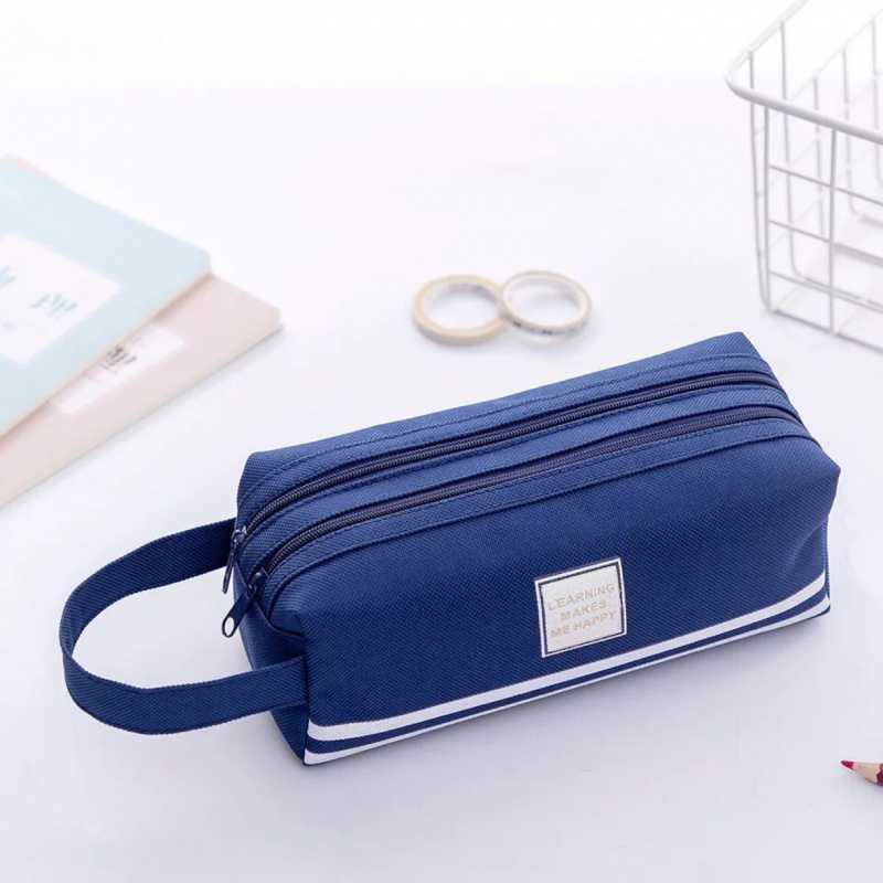 3 PCS Double Layer Large Capacity Oxford Cloth Stationery Bag, Color: Dark Blue