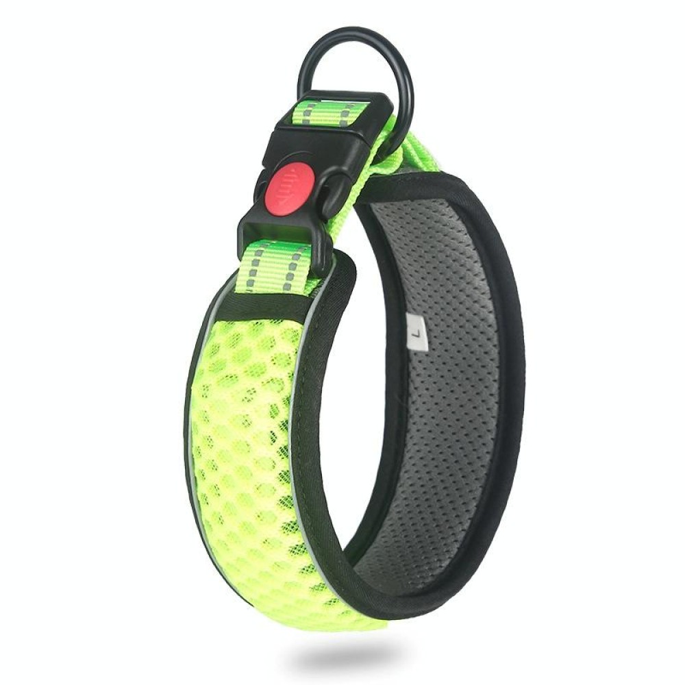 Honeycomb Net Dog Collar Neck Collar Breathable Reflective Anti-Strangle Collar S(Fluorescent Green)