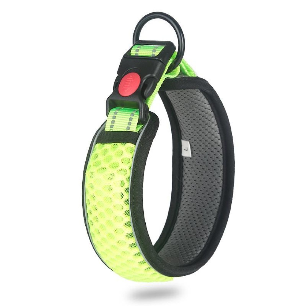 Honeycomb Net Dog Collar Neck Collar Breathable Reflective Anti-Strangle Collar M(Fluorescent Green)