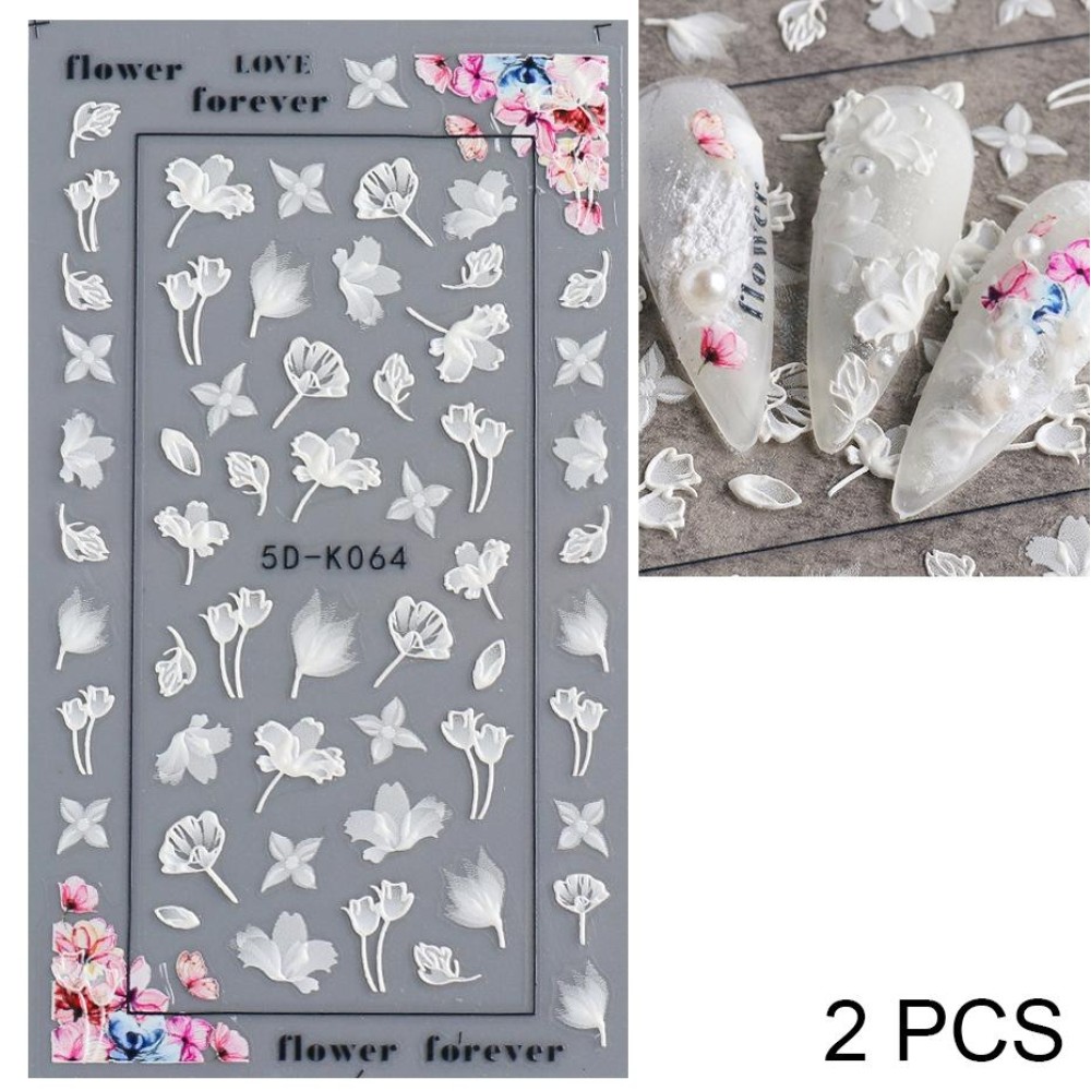 2 PCS 5D Stereoscopic Hollow Lace Nail Stickers Nail Art 3D Flower Embossed Stickers(5D-K57)