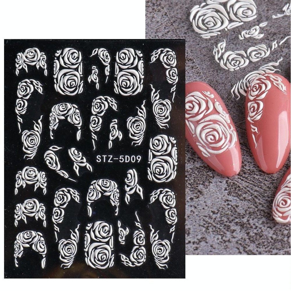 5D Three-dimensional Carved Nail Art Stickers Rose Pattern Embossed Nail Stickers(Stz-5D09)