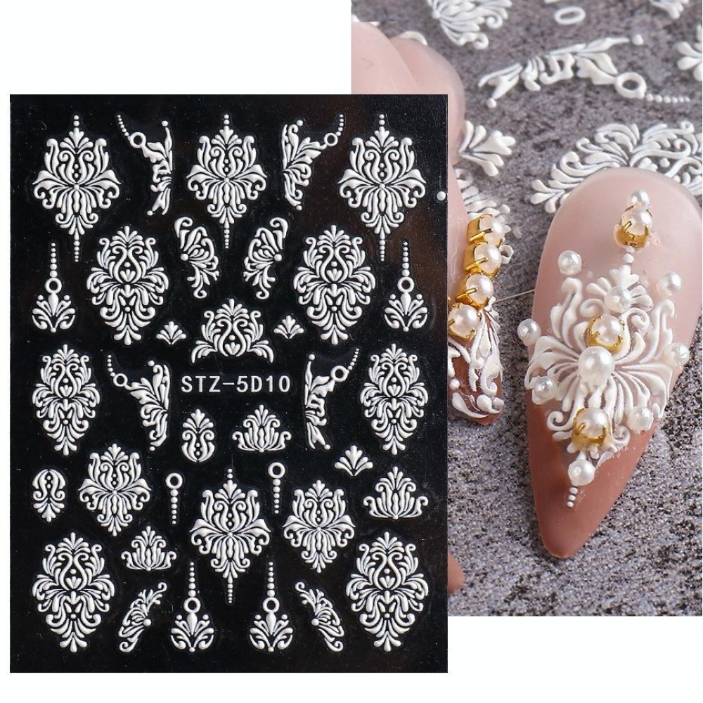 5D Three-dimensional Carved Nail Art Stickers Rose Pattern Embossed Nail Stickers(Stz-5D10)