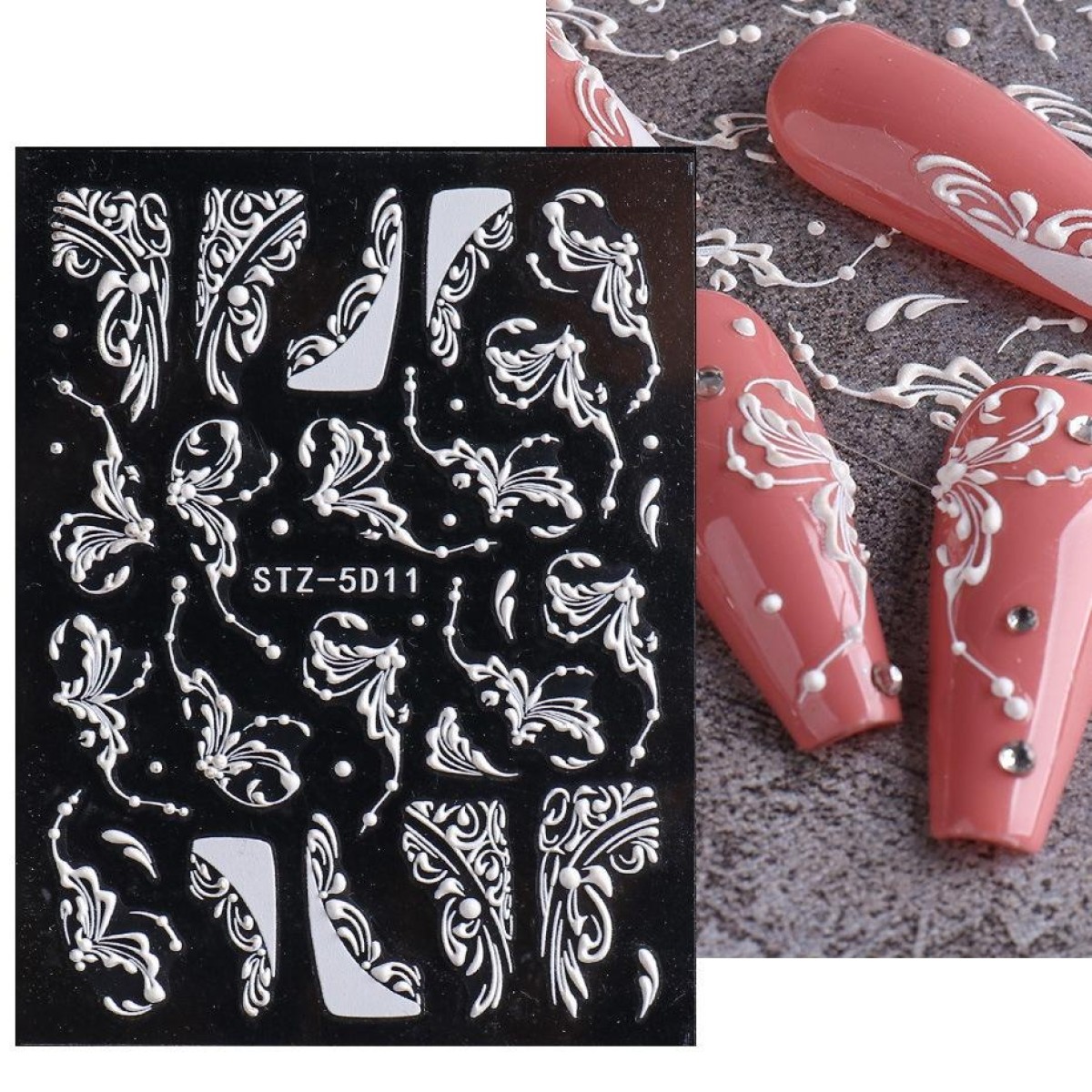 5D Three-dimensional Carved Nail Art Stickers Rose Pattern Embossed Nail Stickers(Stz-5D11)