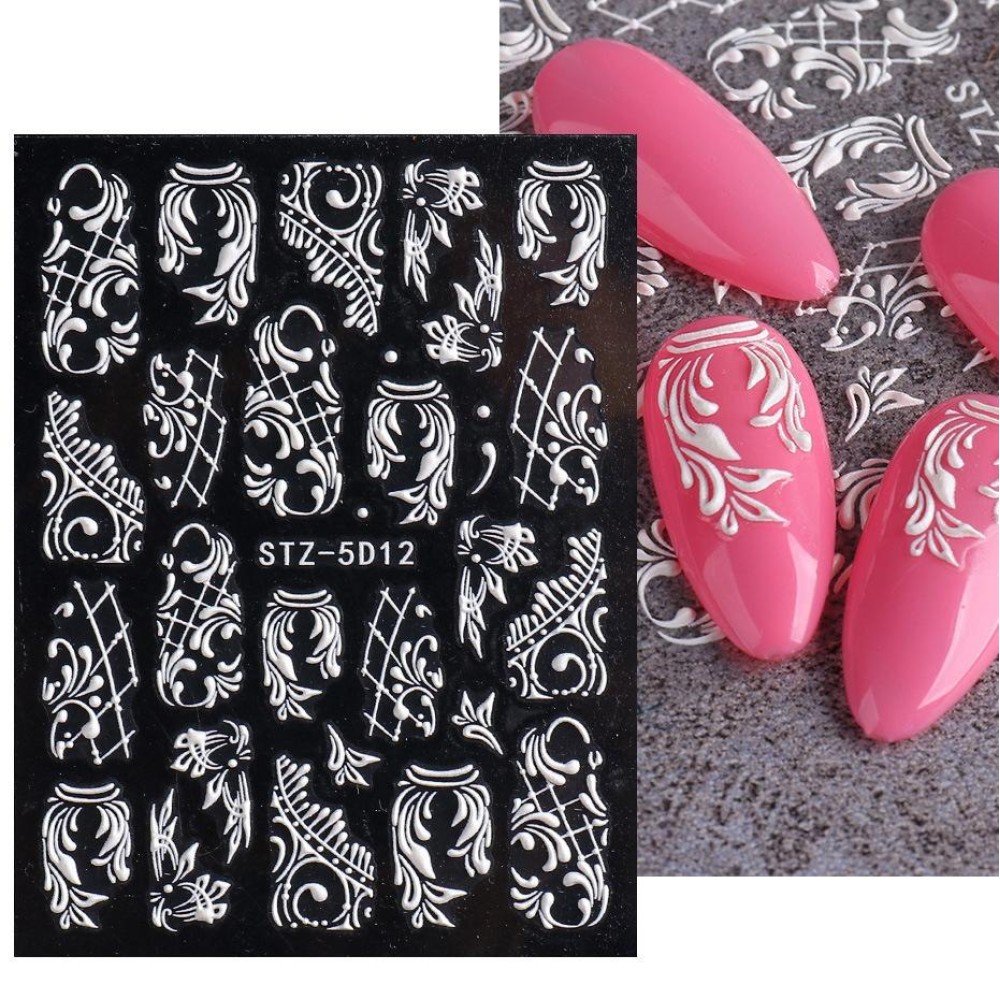 5D Three-dimensional Carved Nail Art Stickers Rose Pattern Embossed Nail Stickers(Stz-5D12)