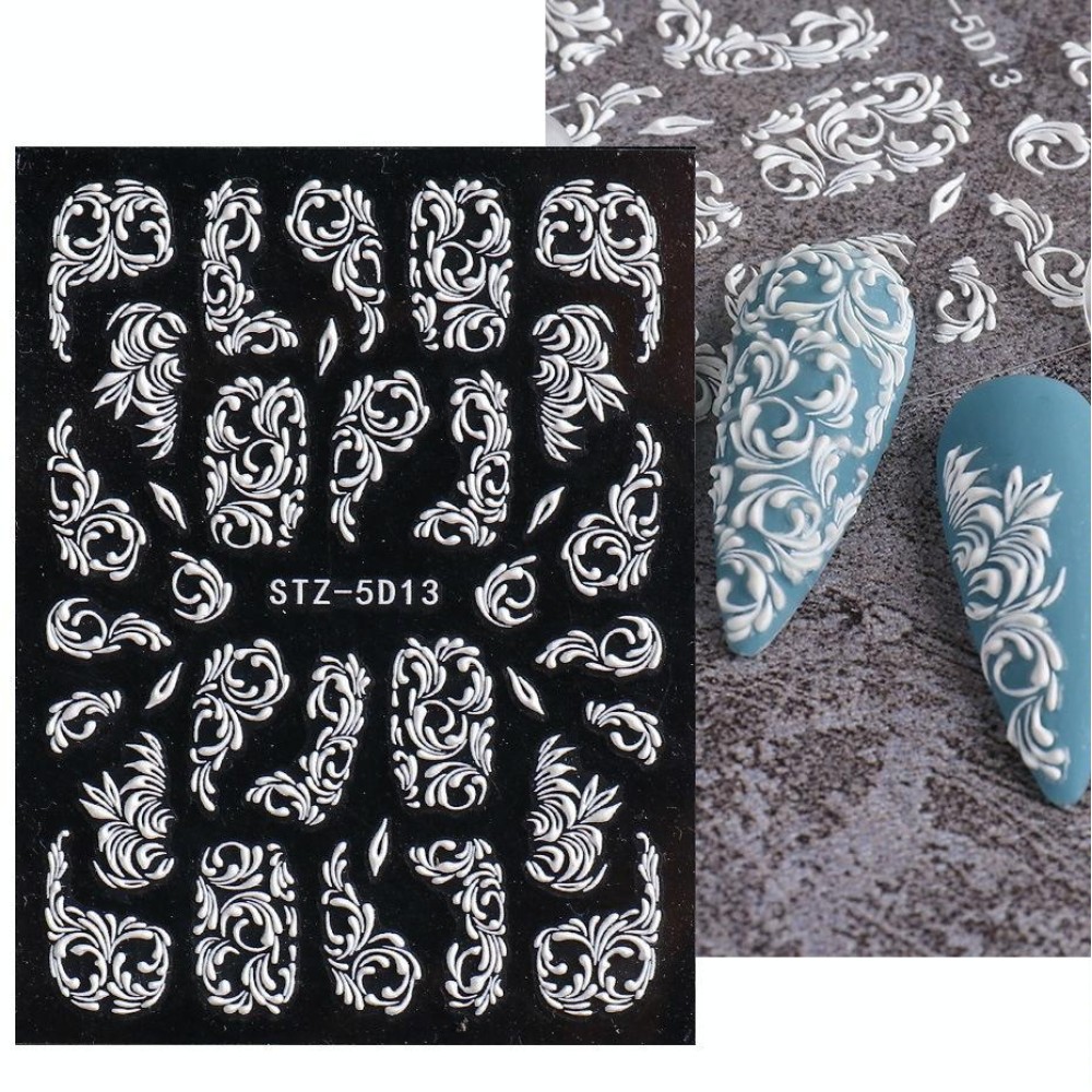 5D Three-dimensional Carved Nail Art Stickers Rose Pattern Embossed Nail Stickers(Stz-5D13)