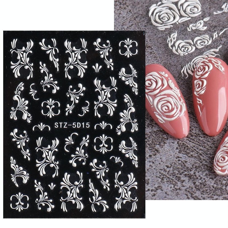 5D Three-dimensional Carved Nail Art Stickers Rose Pattern Embossed Nail Stickers(Stz-5D15)