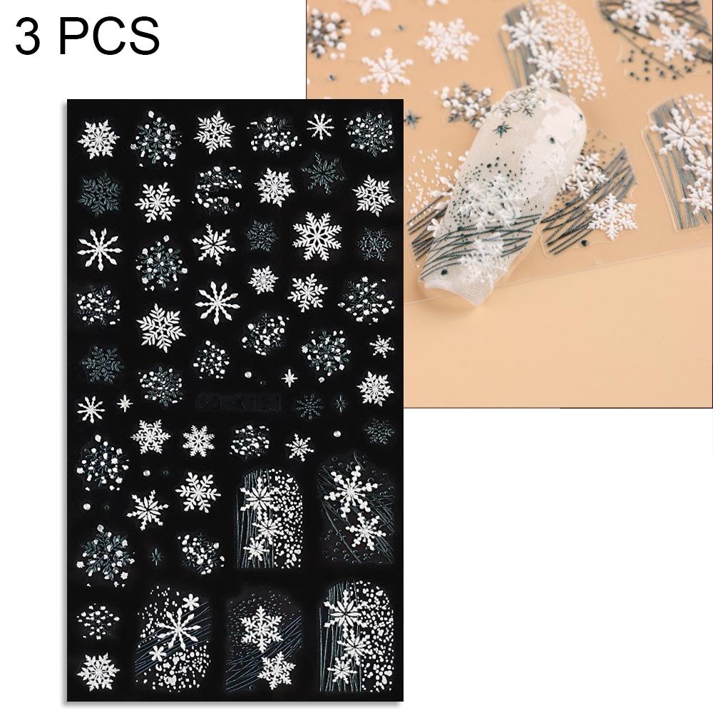 3 PCS 5D Embossed Nail Stickers Christmas Snowflake Elk Nail Stickers(5D-K121)