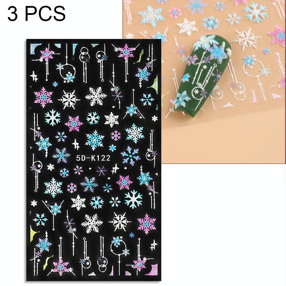 3 PCS 5D Embossed Nail Stickers Christmas Snowflake Elk Nail Stickers(5D-K122)