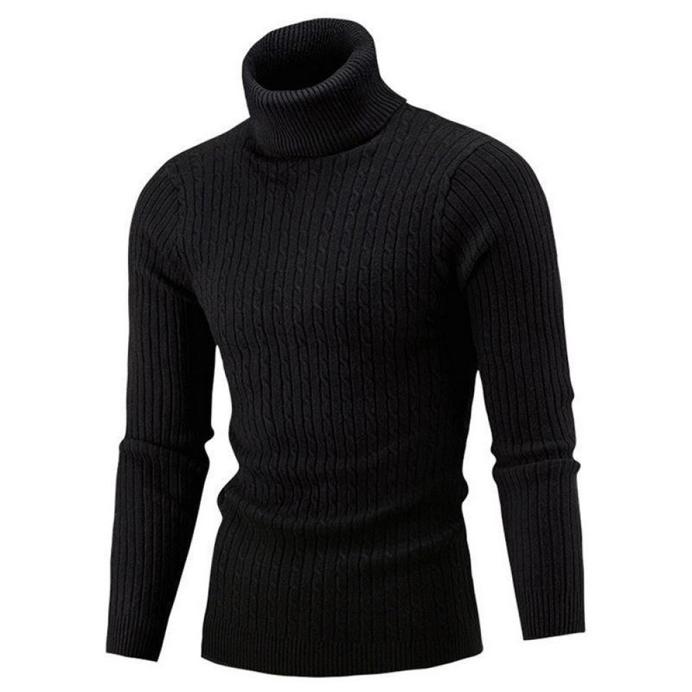High-Collar Long-Sleeved Men Sweater Casual Thread Knit Clothes, Size: M(Black)