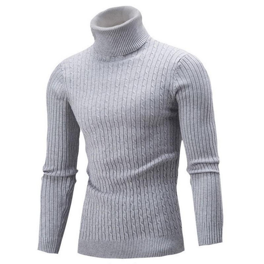 High-Collar Long-Sleeved Men Sweater Casual Thread Knit Clothes, Size: M(Light Gray)