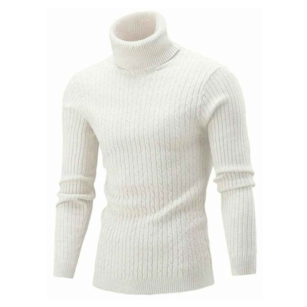 High-Collar Long-Sleeved Men Sweater Casual Thread Knit Clothes, Size: XXL(White)
