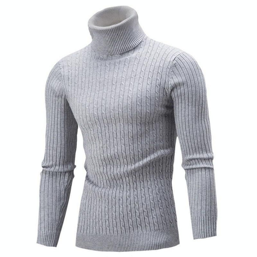High-Collar Long-Sleeved Men Sweater Casual Thread Knit Clothes, Size: XXL(Light Gray)