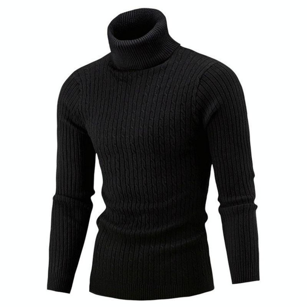High-Collar Long-Sleeved Men Sweater Casual Thread Knit Clothes, Size: XXXXL(Black)