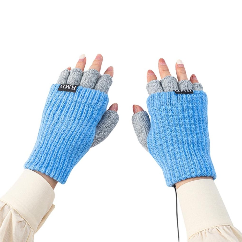 Winter USB Rechargeable Heated Half Finger Gloves, Size: Free Size(Blue)
