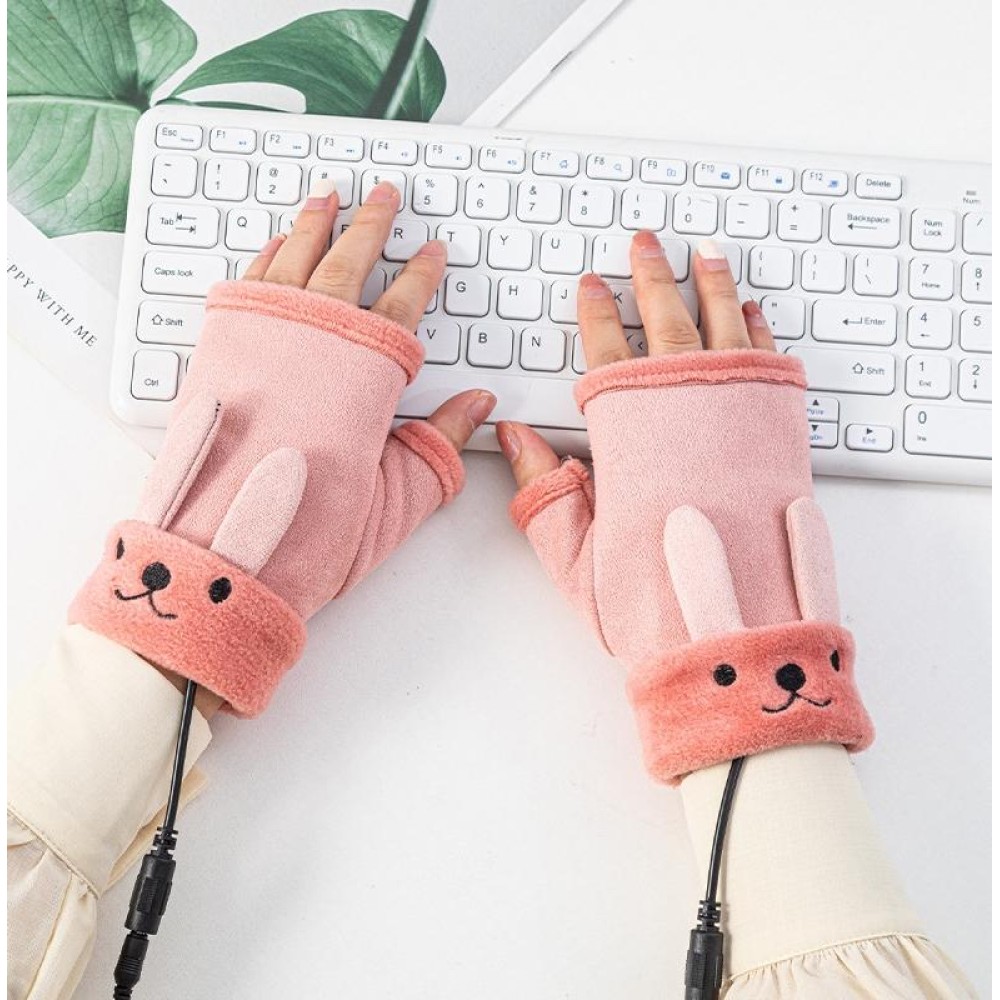 Winter USB Rechargeable Heated Half Palm Adult Gloves, Size: Free Size(Pink)