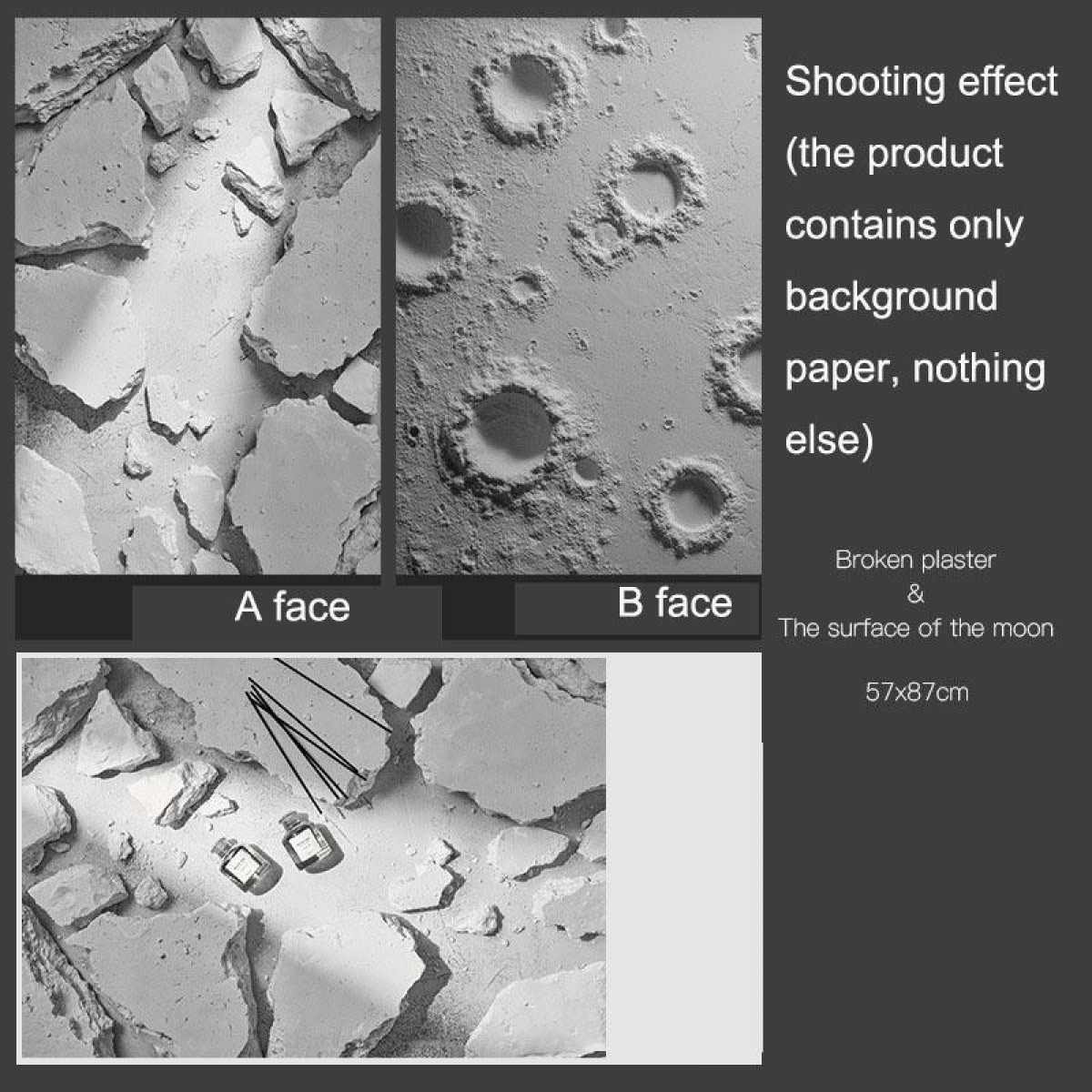 3D Double-Sided Matte Photography Background Paper(Broken Plaster+Lunar Surface)