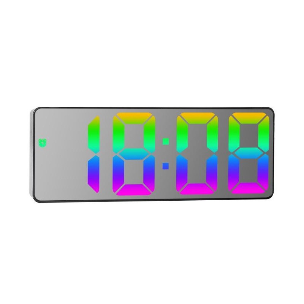 Colorful Fonts LED Electronic Alarm Clock Large Screen Clock(0725 Black Shell Mirror Surface C Type)