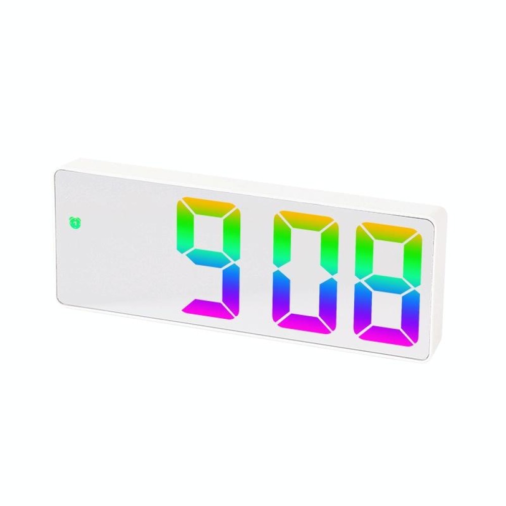 Colorful Fonts LED Electronic Alarm Clock Large Screen Clock(0725 White Shell Mirror Surface C)