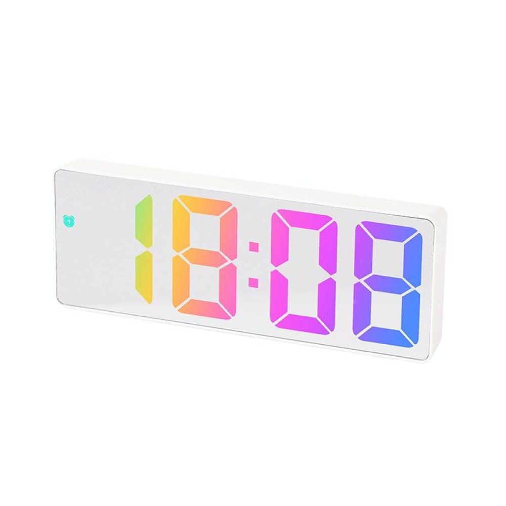 Colorful Fonts LED Electronic Alarm Clock Large Screen Clock(0725 White Shell Mirror Surface D)