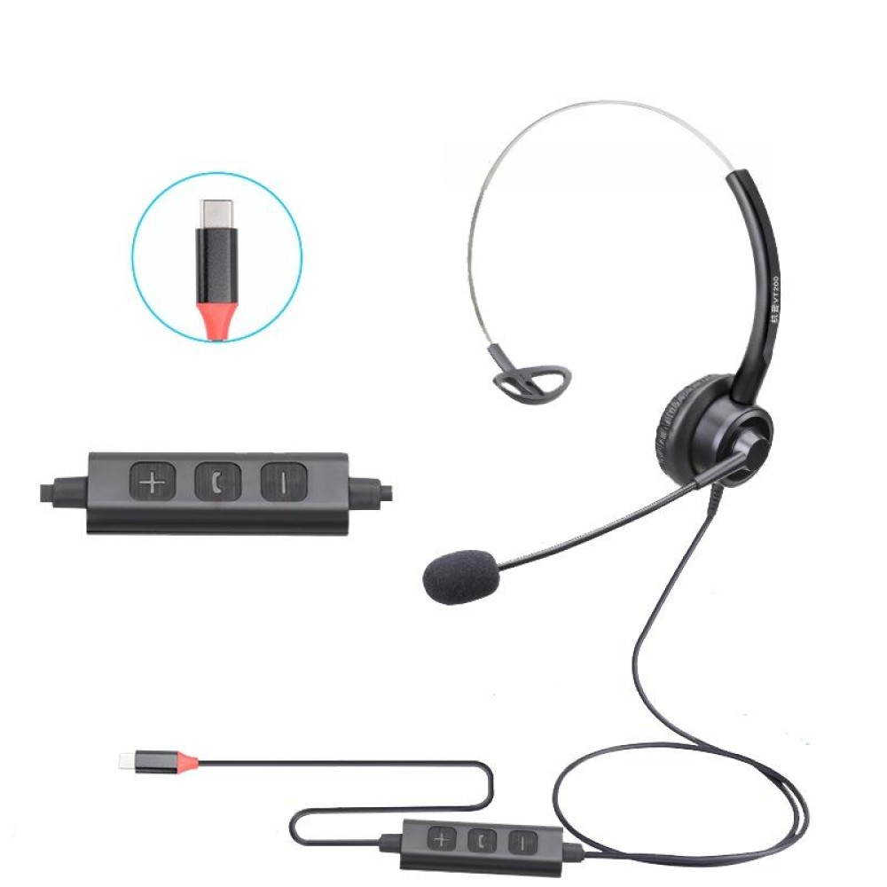 VT200 Single Ear Telephone Headset Operator Headset With Mic,Spec: Type-C With Answer Key