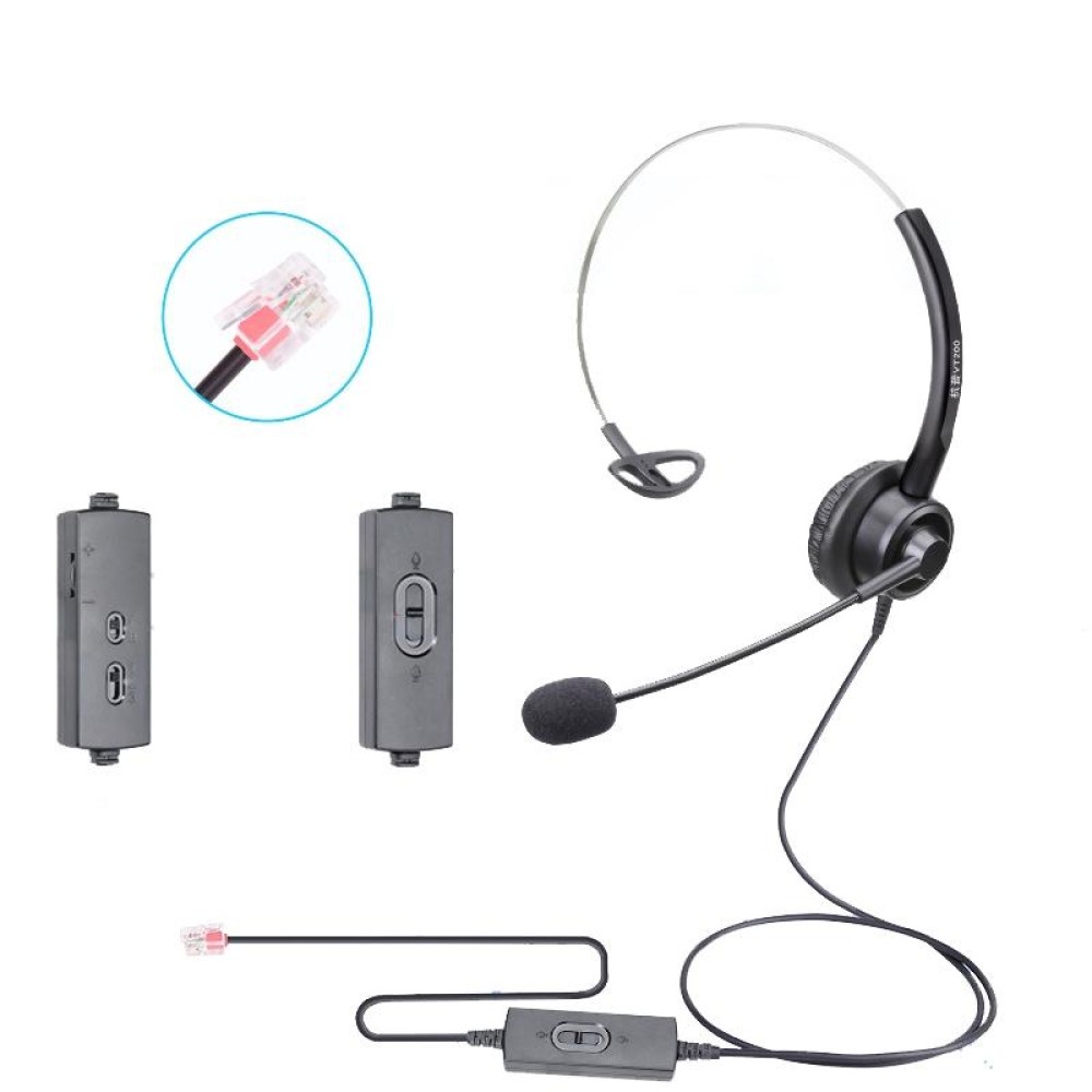 VT200 Single Ear Telephone Headset Operator Headset With Mic,Spec: Crystal Head 6-wire Sequence