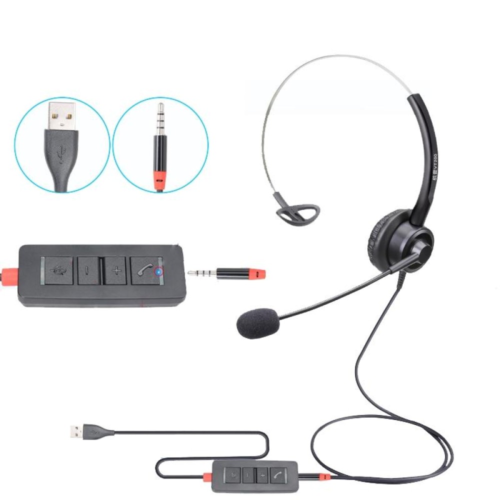 VT200 Single Ear Telephone Headset Operator Headset With Mic,Spec: 3.5mm Single Plug To USB