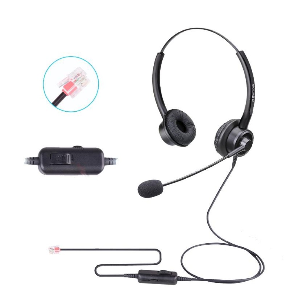VT200D Double Ears Telephone Headset Operator Headset With Mic,Spec: Crystal Head with Tuning