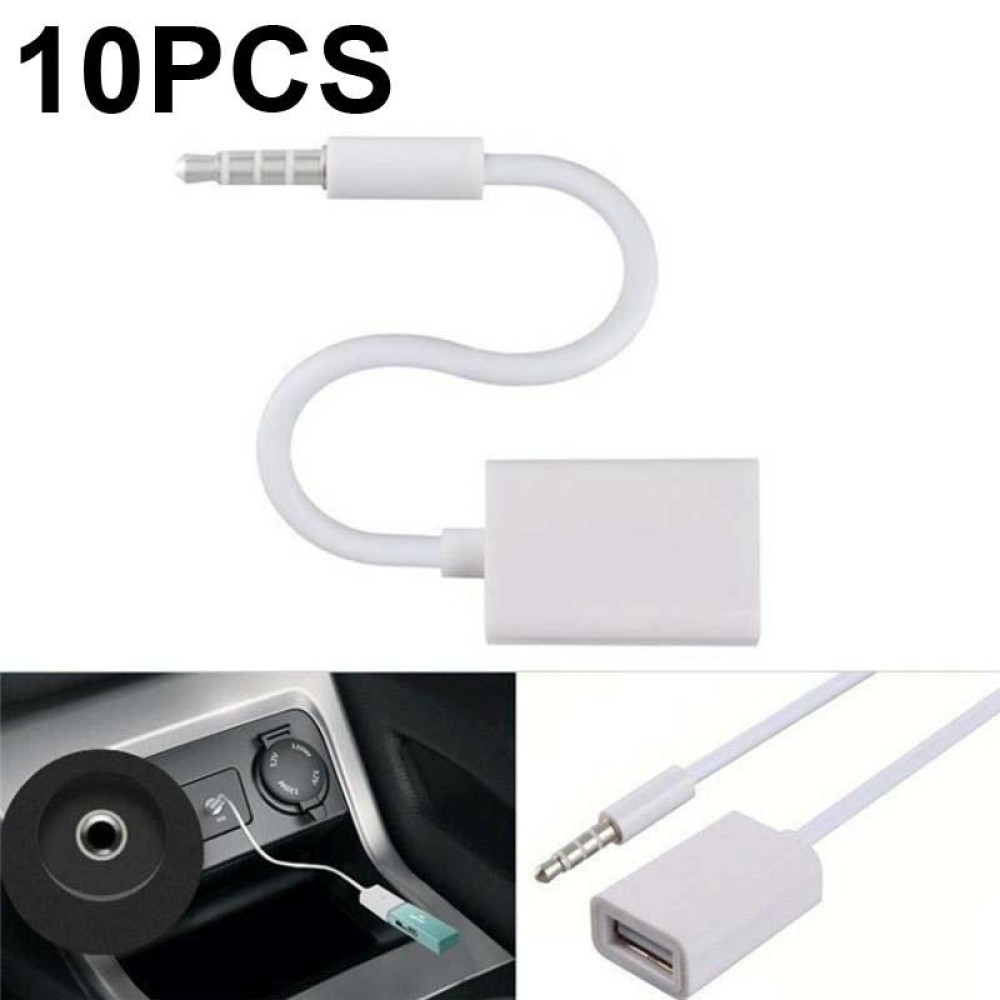 10 PCS Y-1502 14cm Car AUX Audio Cable To USB Car 3.5mm Adapter Cable(White)