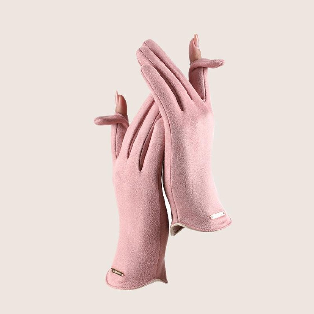 Touch Screen Plus Velvet Keep Warm Riding Gloves, Size: One Size(Women Pink)