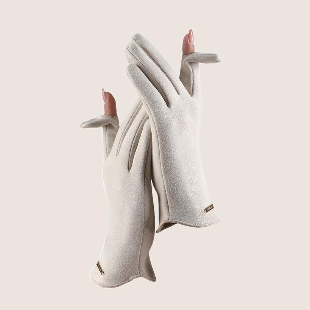 Touch Screen Plus Velvet Keep Warm Riding Gloves, Size: One Size(Women Milk White)