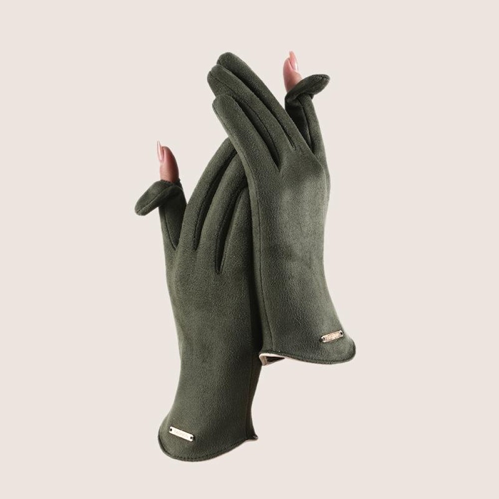 Touch Screen Plus Velvet Keep Warm Riding Gloves, Size: One Size(Women Dark Green)