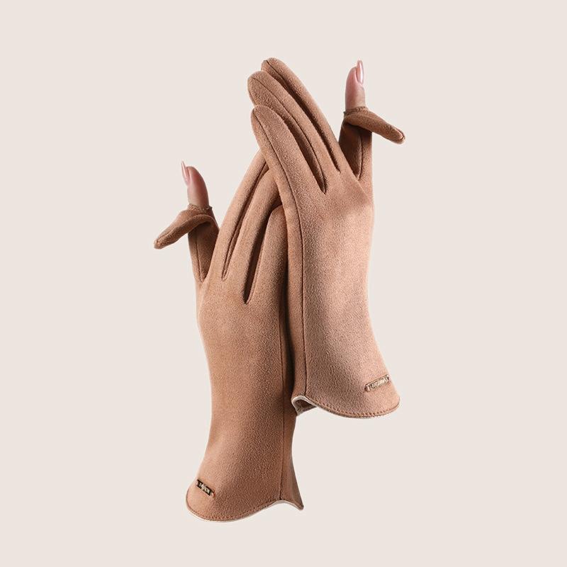Touch Screen Plus Velvet Keep Warm Riding Gloves, Size: One Size(Women Camel)