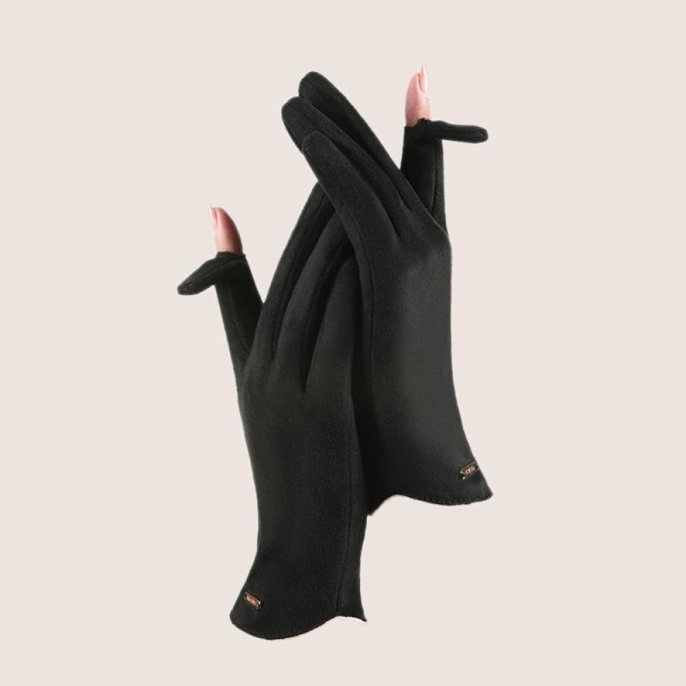 Touch Screen Plus Velvet Keep Warm Riding Gloves, Size: One Size(Women Black)