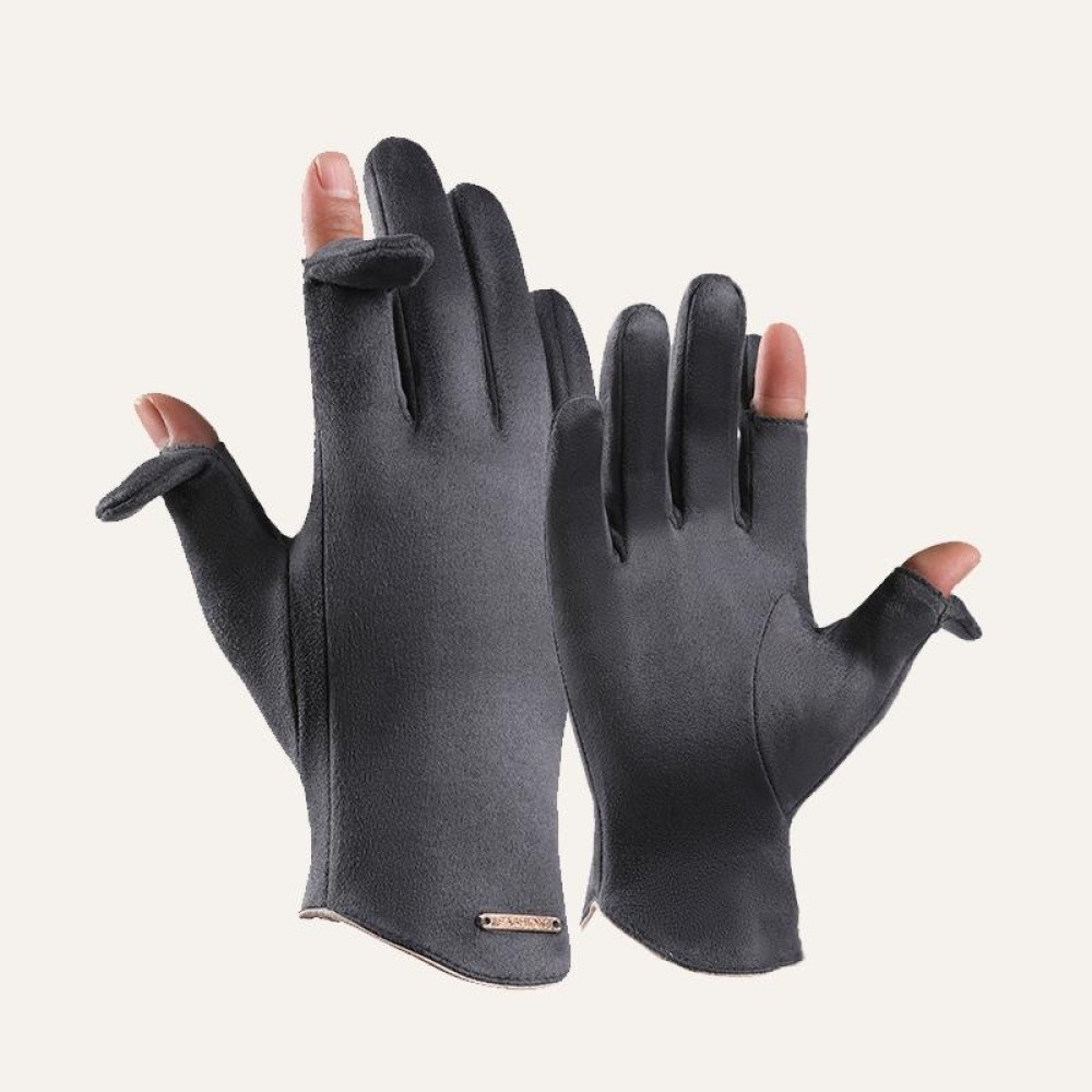 Touch Screen Plus Velvet Keep Warm Riding Gloves, Size: One Size(Men Gray)