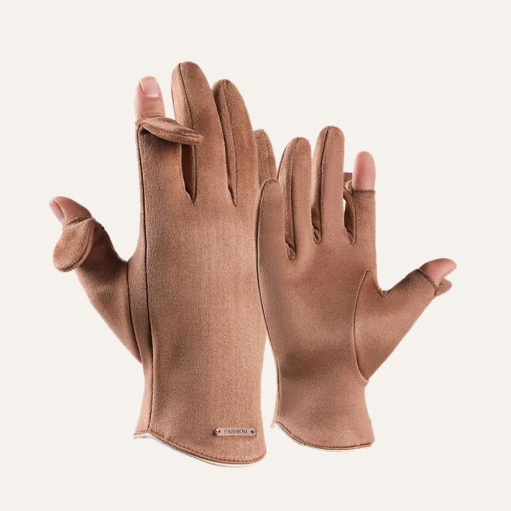 Touch Screen Plus Velvet Keep Warm Riding Gloves, Size: One Size(Men Camel)