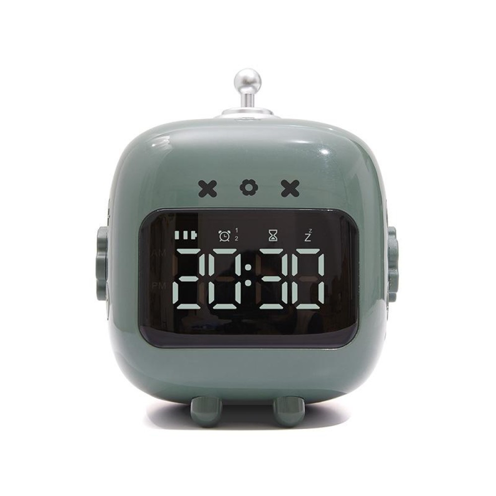 Cartoon Robot Cat Rechargeable Alarm Clock Snooze Silent Backlit Electronic Clock(Dark Green)