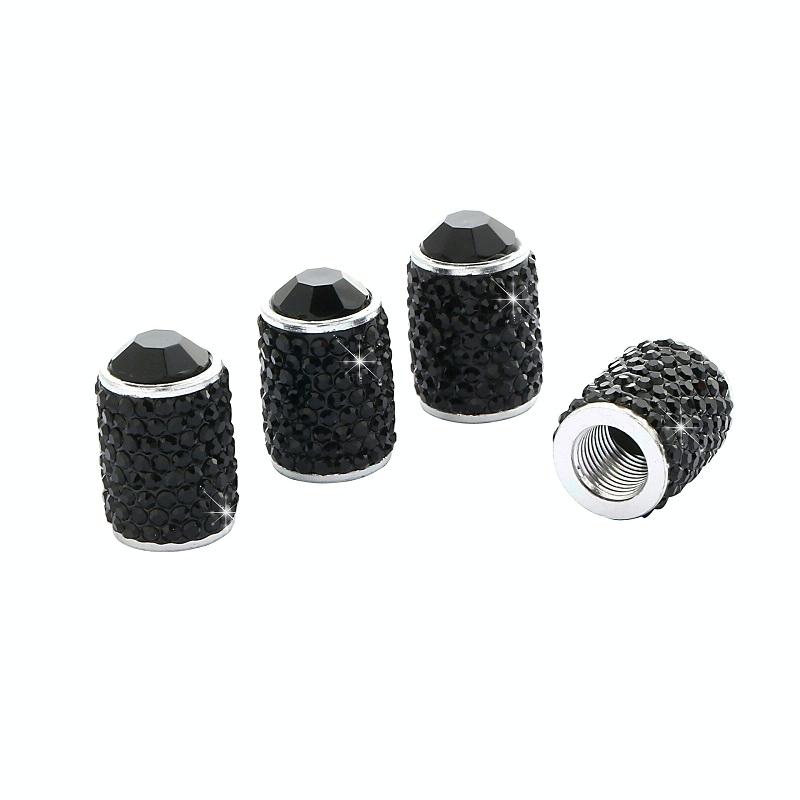 Car Tyre Aluminium Full Diamond Valve Cap With Seal(Black)