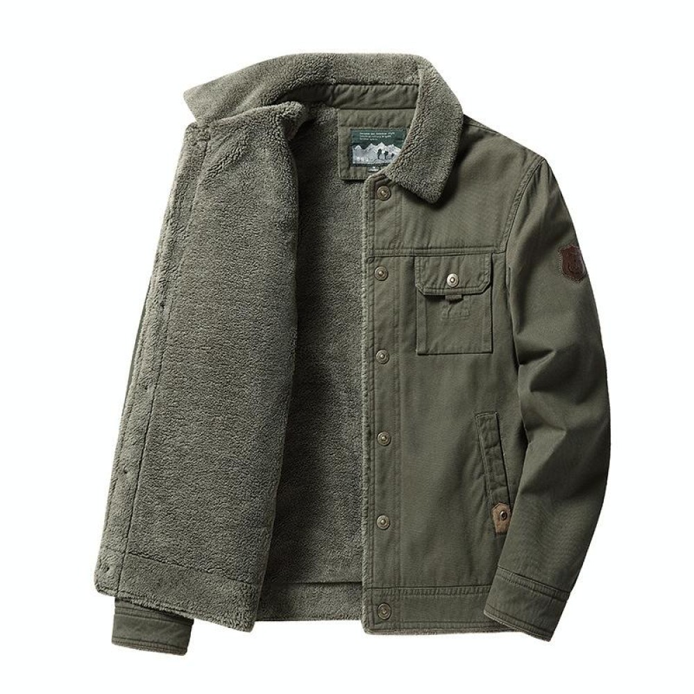 Autumn Winter Washed Cotton Padded Thickened Lapel Men Jacket, Size: XXXL(Green)