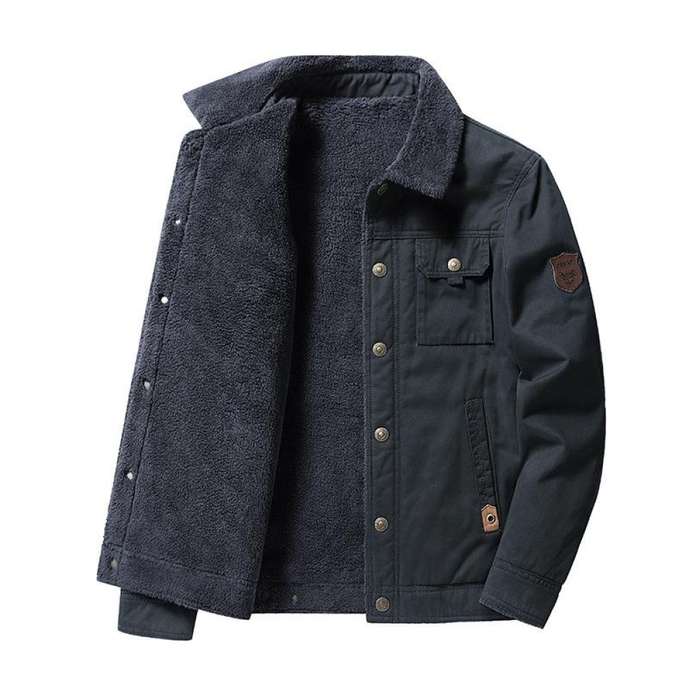Autumn Winter Washed Cotton Padded Thickened Lapel Men Jacket, Size: XXXL(Dark Blue)
