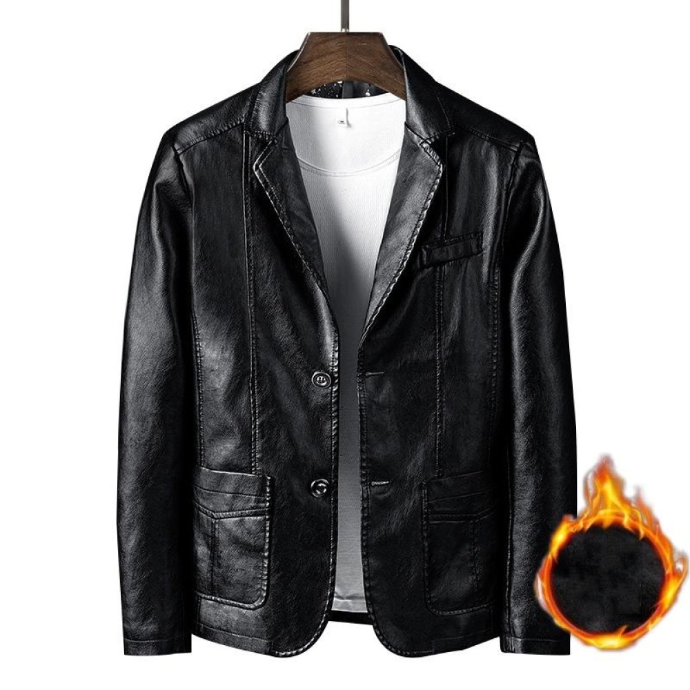 Men Slim Fit Business Casual Motorcycle Leather Jacket, Size: XL(Black Velvet)