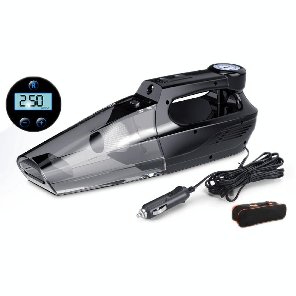 4 in 1 Car Vacuum Cleaner Portable Inflator Pump, Models: Wired Digital + Bag