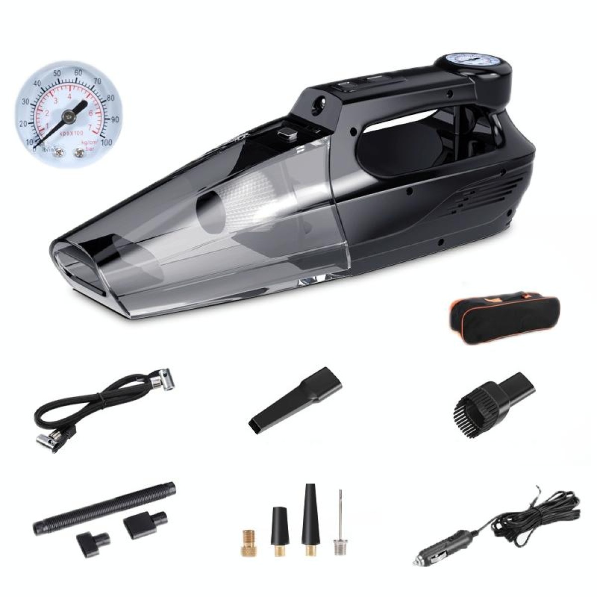 4 in 1 Car Vacuum Cleaner Portable Inflator Pump, Models: Wireless Pointer + Bag