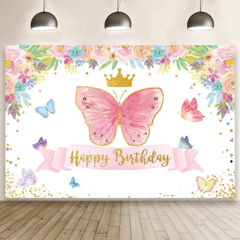 1.5m X 1m Butterfly Pattern Photography Backdrop Birthday Party Decoration Background Cloth(MDT08842)