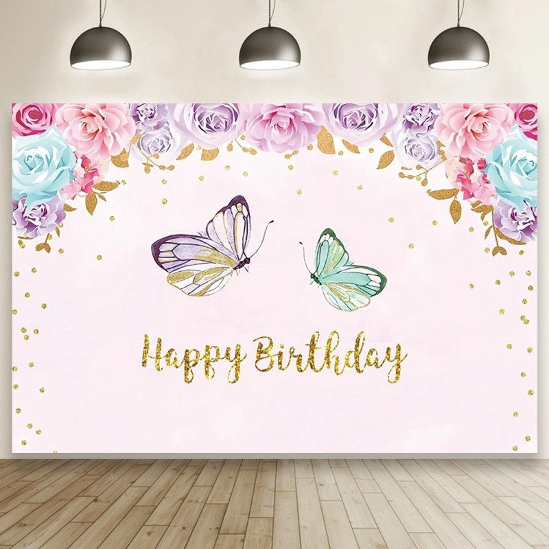 1.5m X 1m Butterfly Pattern Photography Backdrop Birthday Party Decoration Background Cloth(MDT10216)